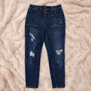 Judy Blue High Rise Distressed Skinny Jeans Button Fly Stretch Denim Size 7/28